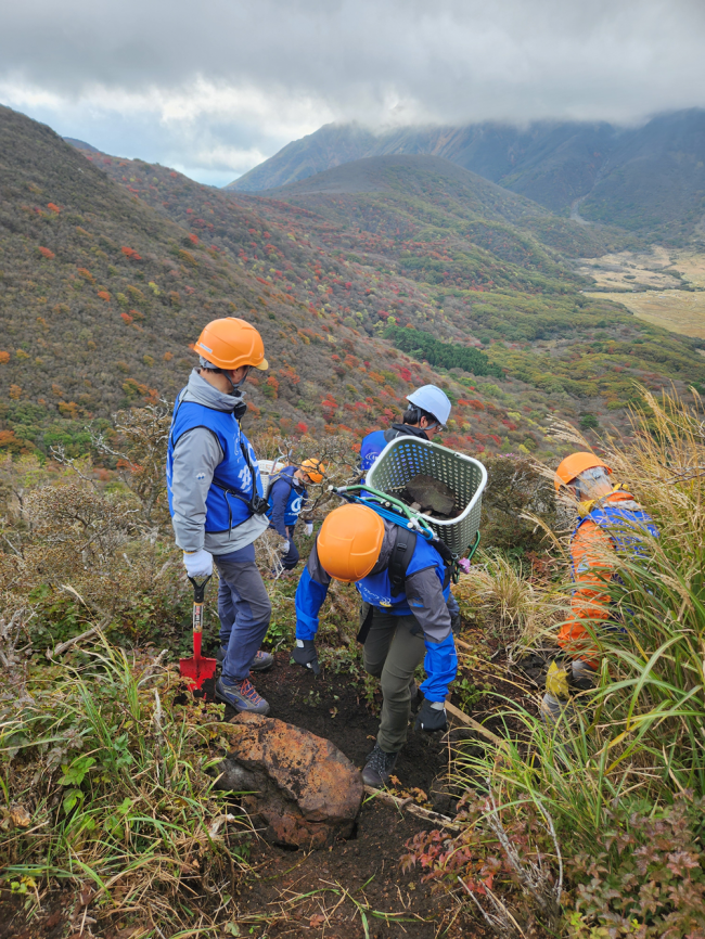 標高1,500m~1,600m付近の南側斜面での作業となります